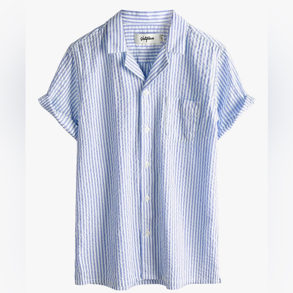 Volcom Boys Light Blue and White Striped Shirt